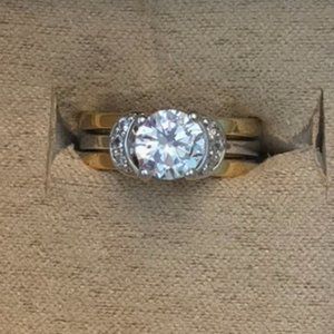 2-tone CZ Wedding Set, Sz. 7